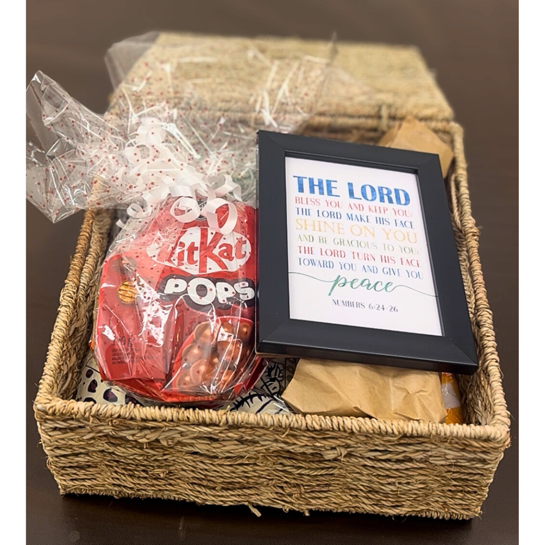 Luxury African Christian Gift Basket with Kaftan Fabric & Prayer Frame