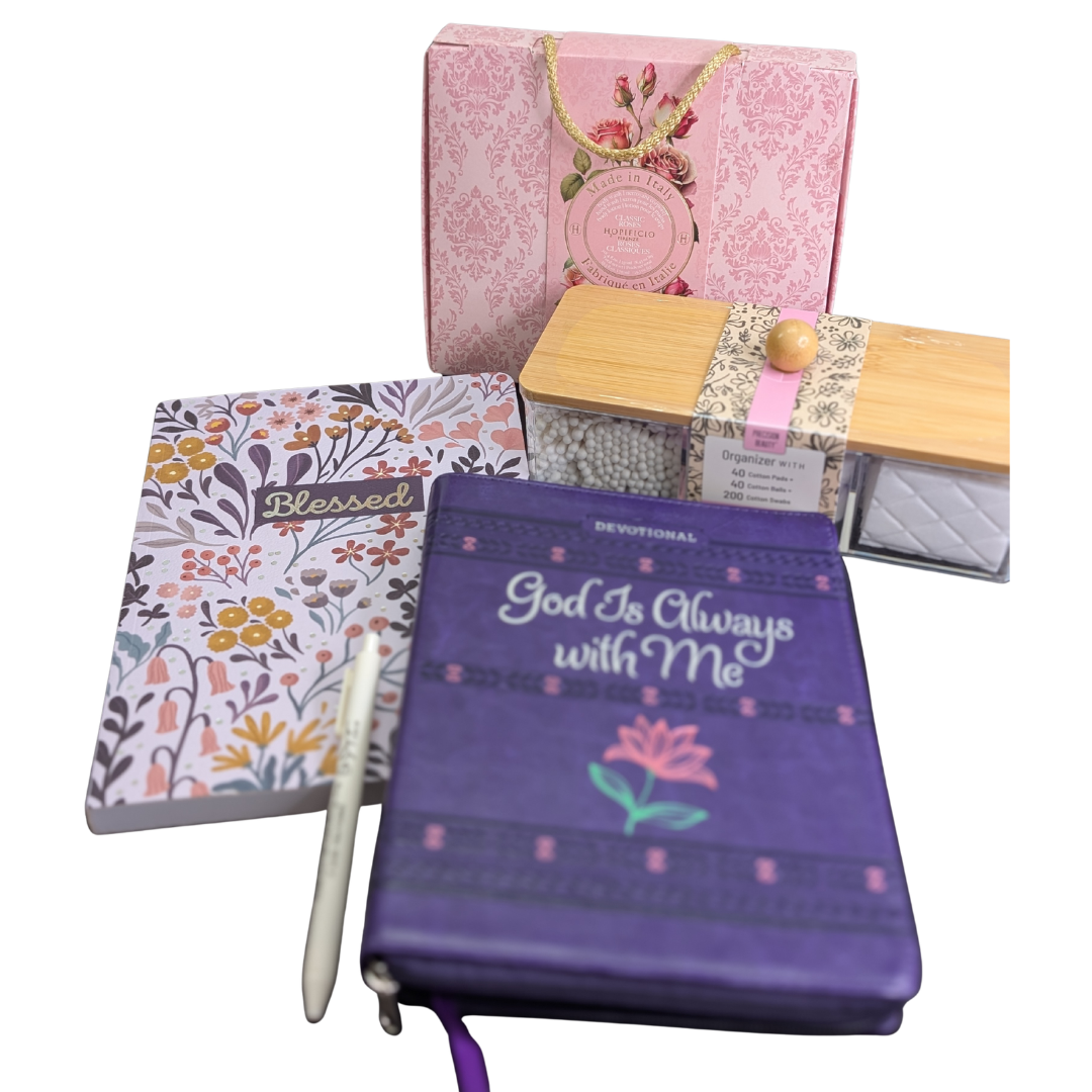 "God Is Always With Me" Devotional Gift Set with Floral "Blessed" Journal & Italian Rose Soap
