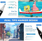 Dual Tip Marker Set 24 Colors | Fine & Chisel Tip Markers with Case