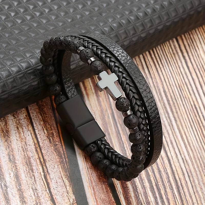 Simple Multi-Layer Bead Wristband for Men
