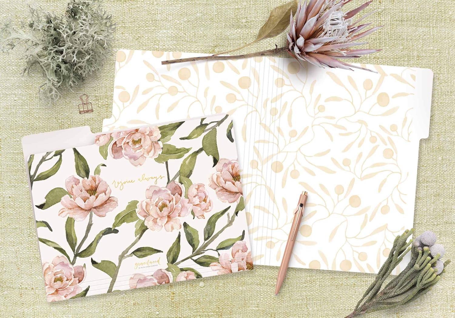 Set of 3 Floral File Folders | "Rejoice, Pray, Give Thanks"