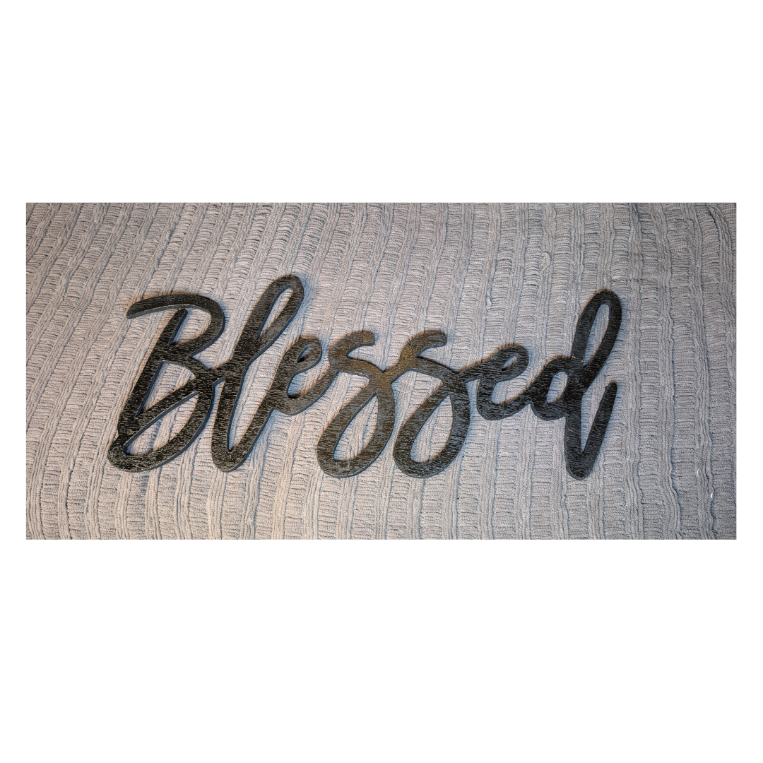 "Blessed" Wooden Script Wall Art | Modern Farmhouse Faith Decor