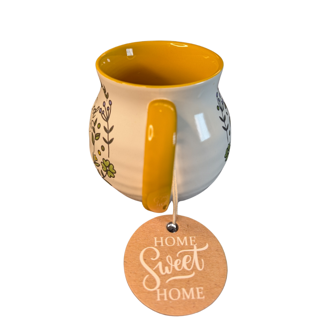 "For God So Loved The World" Ceramic Mug | John 3:16 Yellow & Floral Design