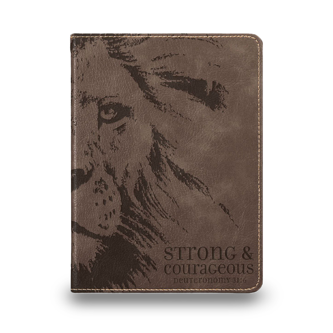 "Strong & Courageous" Journal | Deuteronomy 31:6 Lion Leatherette Gift
