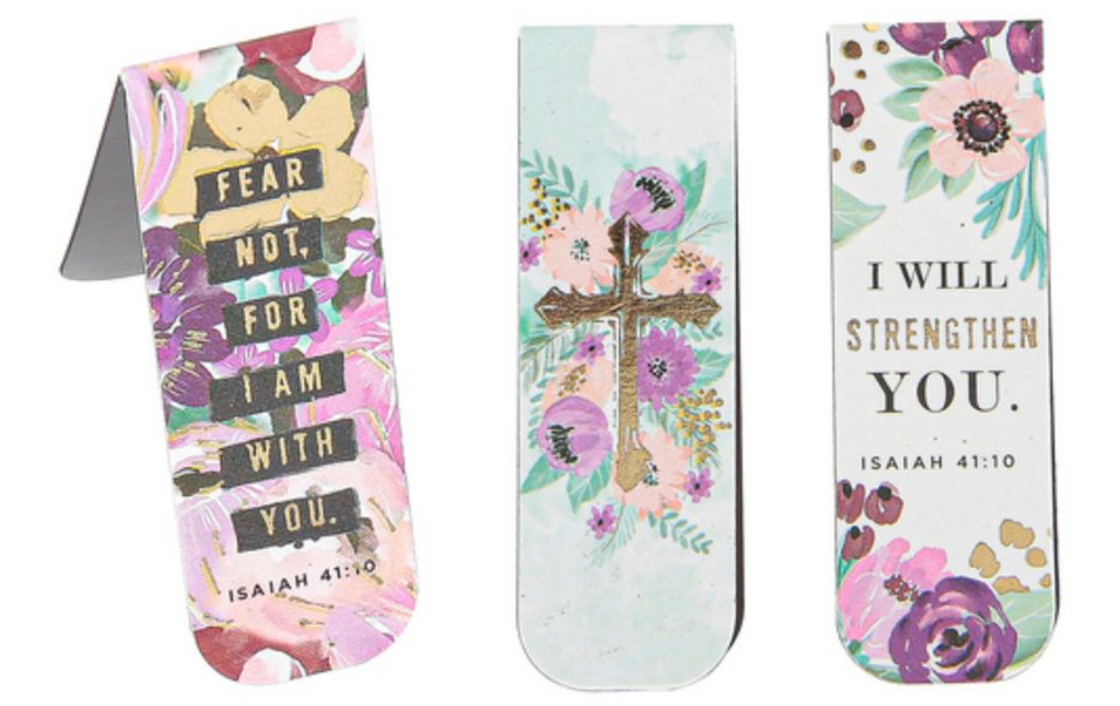 Magnetic Scripture Bookmarks (sold individually) | Isaiah 41:10 Floral Cross Design
