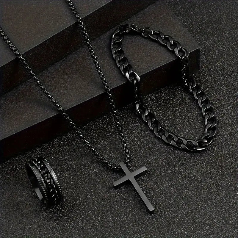 3pcs Men's Cross Chain Set