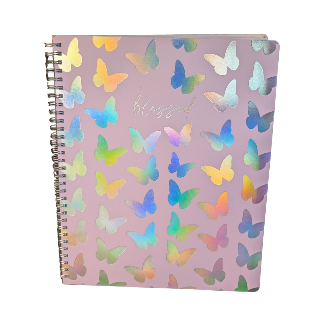 "Blessed" Butterfly Print Notebook | Multi-Section Pink Spiral Journal