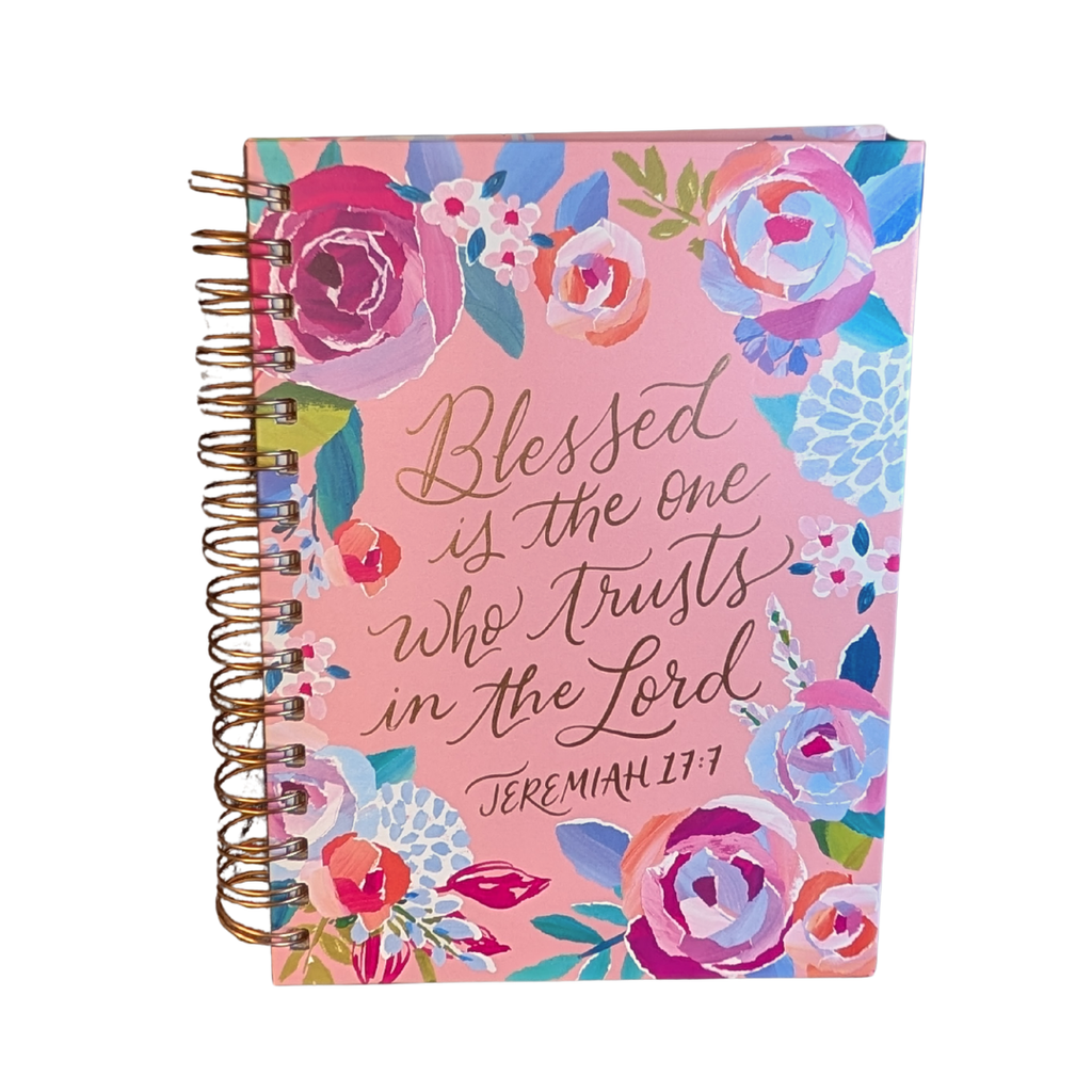 "Blessed is the One Who Trusts" Floral Spiral Journal | Jeremiah 17:7 Pink