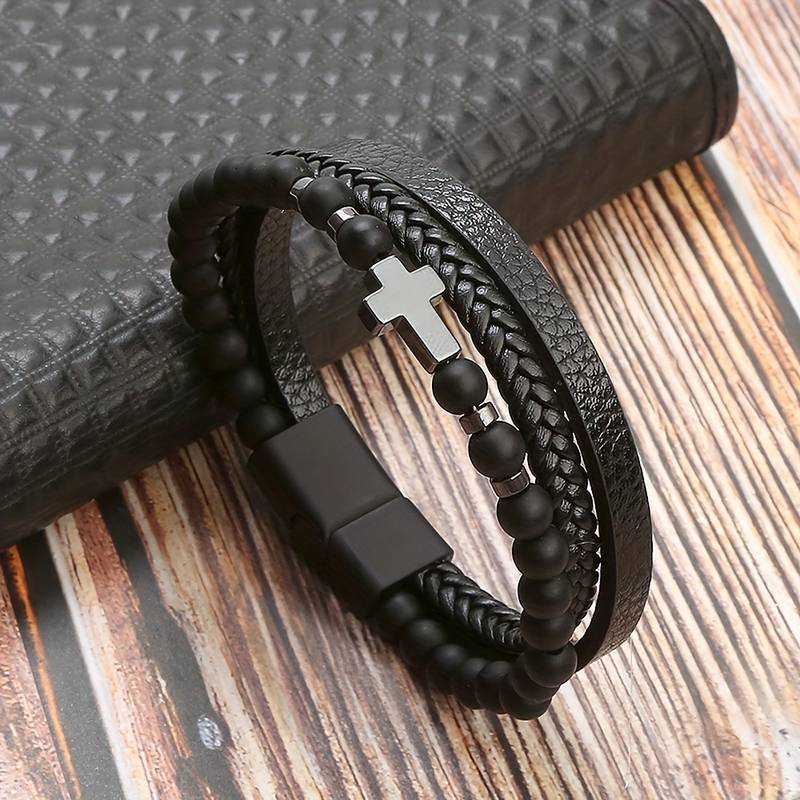Simple Multi-Layer Bead Wristband for Men