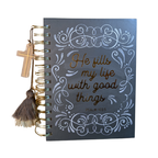 "He Fills My Life" Spiral Journal | Psalm 103:5 Tassel & Cross Charm