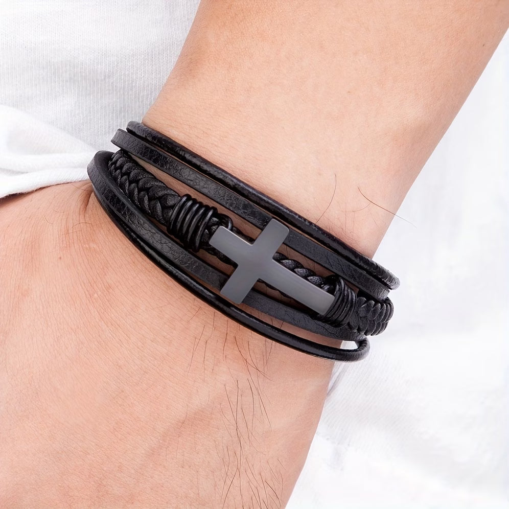 Multi-Layer Cross Wristband for Men