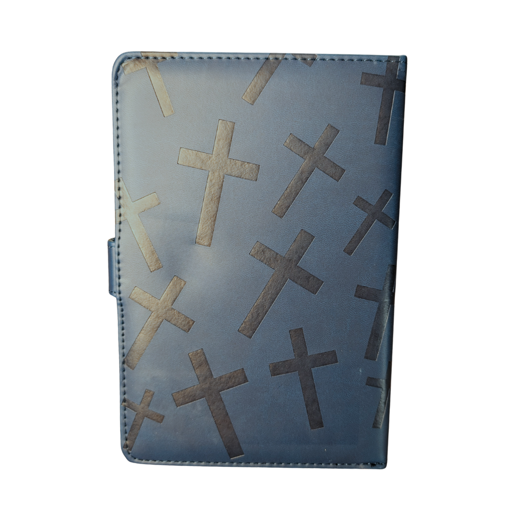 Navy Embossed Cross Leatherette Journal | Christian Snap Closure Notebook
