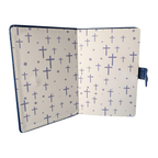Navy Embossed Cross Leatherette Journal | Christian Snap Closure Notebook
