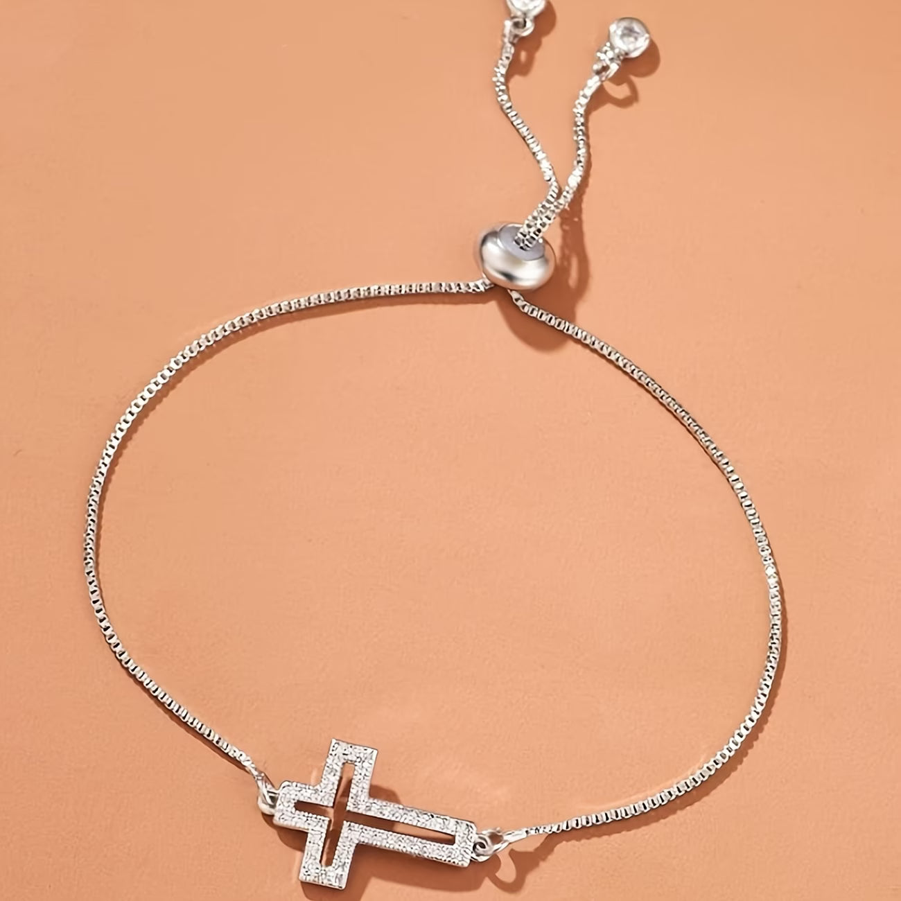 Silver Rhinestone Cross Bracelet