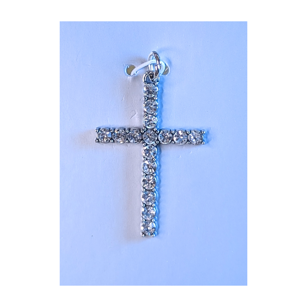Silver Studded Cross Pendant Necklace | Clear CZ Stones & Sparkling Detail