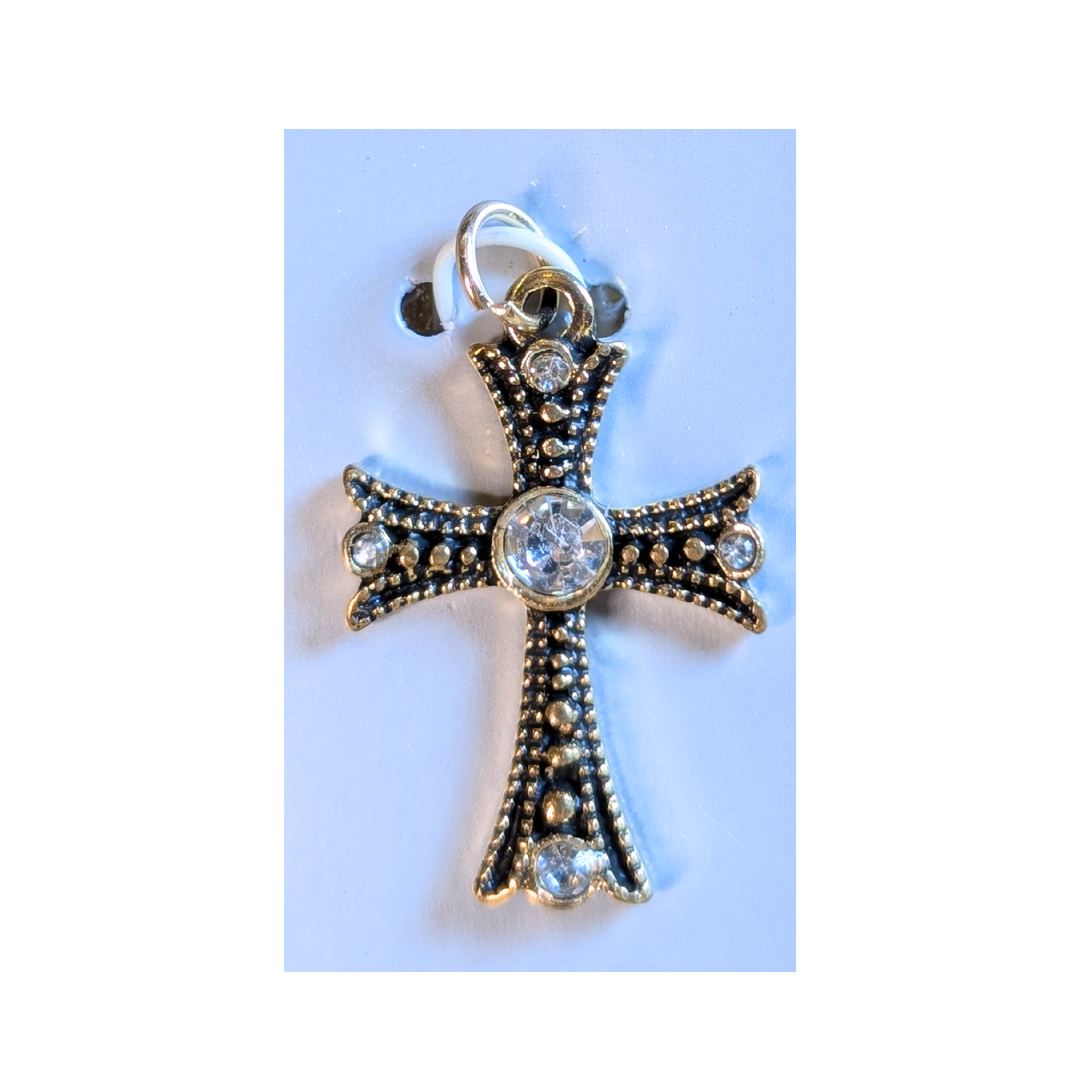 Two-Tone Studded Cross Pendant Necklace | Black & Gold